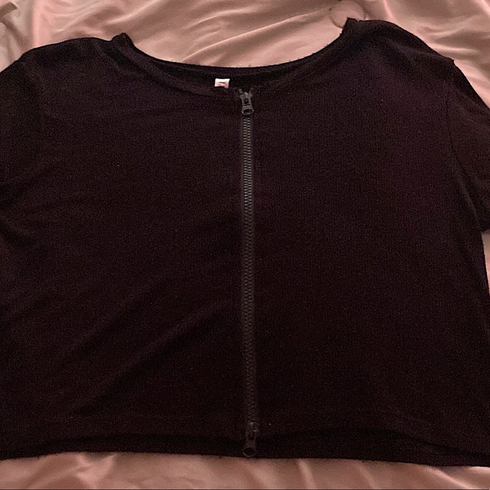 Love Charm black zip up cropped top